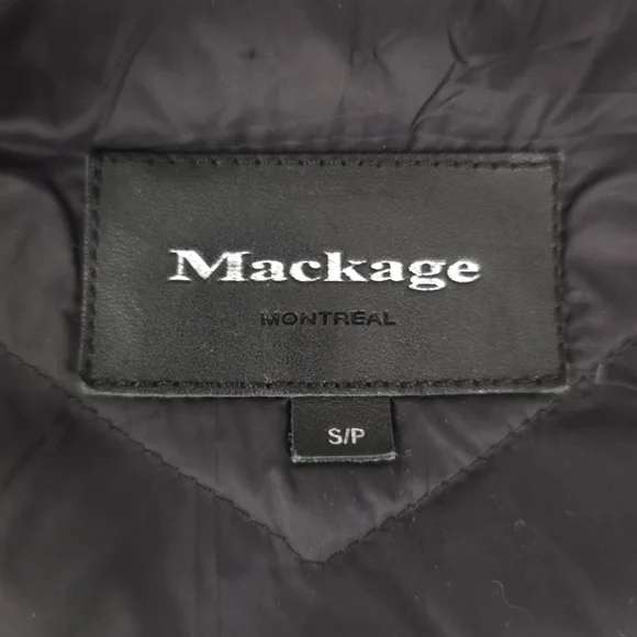 Mackage Small Down Parka Real Fur Trim Hood Long Puffer Coat Dark Green Womens S - Picture 16 of 16